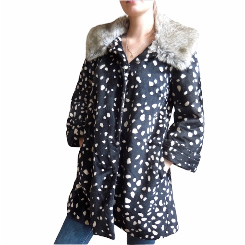 ANTHROPOLOGIE Elevenses Coat Polka Dot Faux Fur
